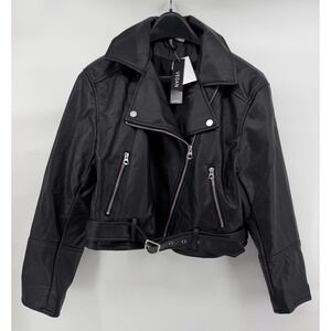 NWT Women's H&M Divided Vegan Biker Jacket Black With Belt